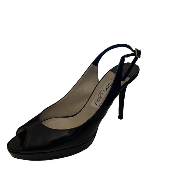 Jimmy Choo Shoes - Refurbished Jimmy Choo London Heels Black Patent Leather Slingback Size 39.5 8.5